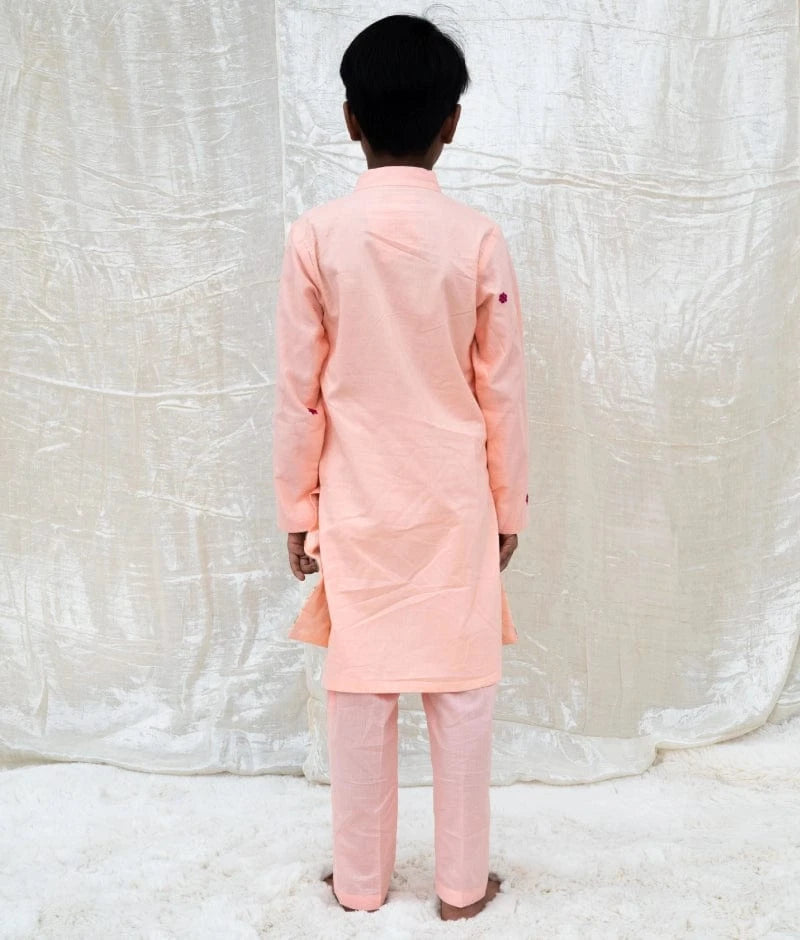 Manufactured by FAYON KIDS (Noida, U.P) Peach Embroidered Kurta Set