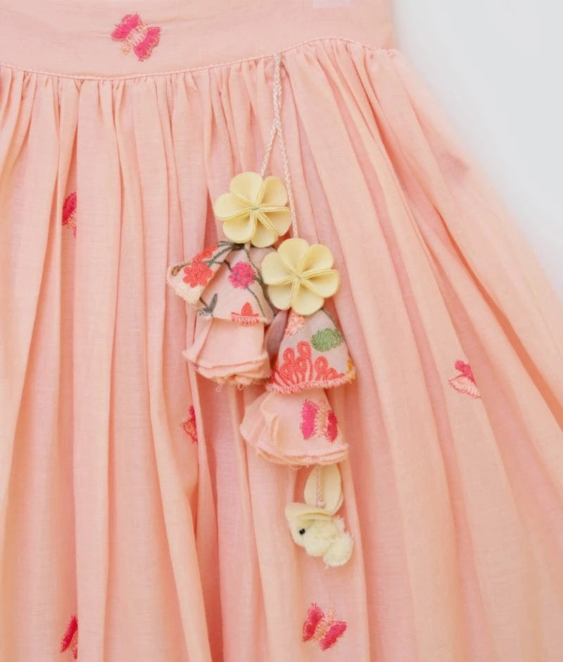 Manufactured by FAYON KIDS (Noida, U.P) Peach Embroidered Lehenga Choli Set