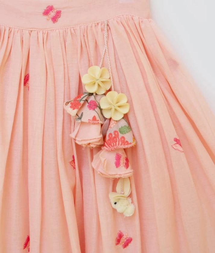 Manufactured by FAYON KIDS (Noida, U.P) Peach Embroidered Lehenga Choli Set