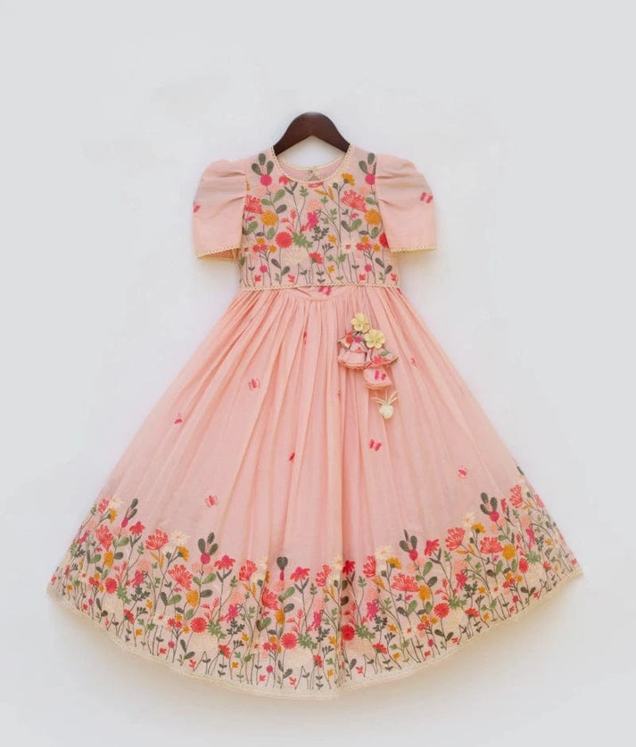 Manufactured by FAYON KIDS (Noida, U.P) Peach Embroidered Lehenga Choli Set