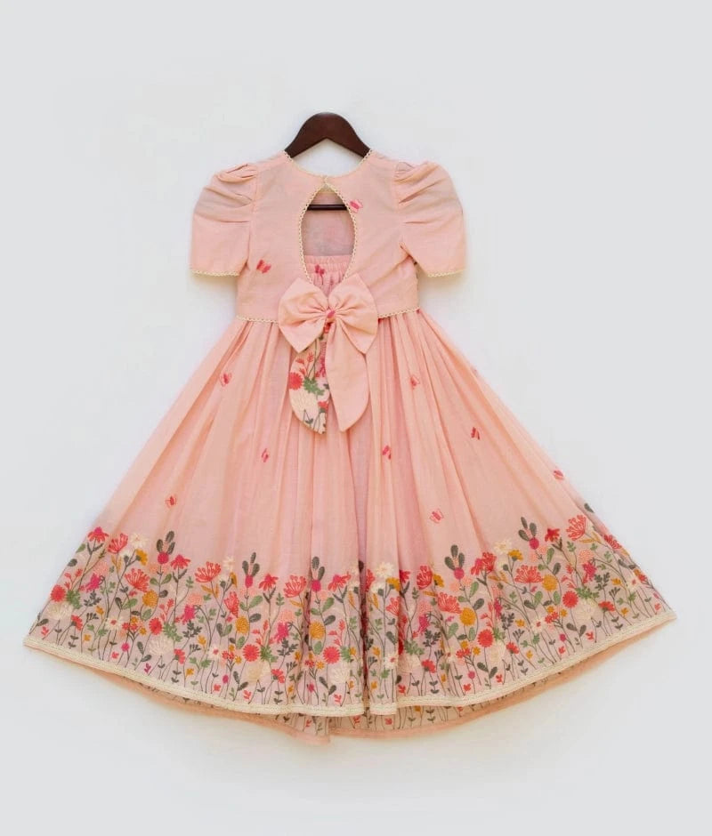 Manufactured by FAYON KIDS (Noida, U.P) Peach Embroidered Lehenga Choli Set