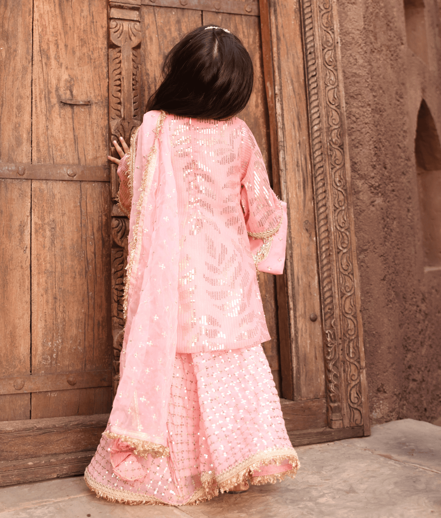 Manufactured by FAYON KIDS (Noida, U.P) Peach Embroidery Sharara for Girls