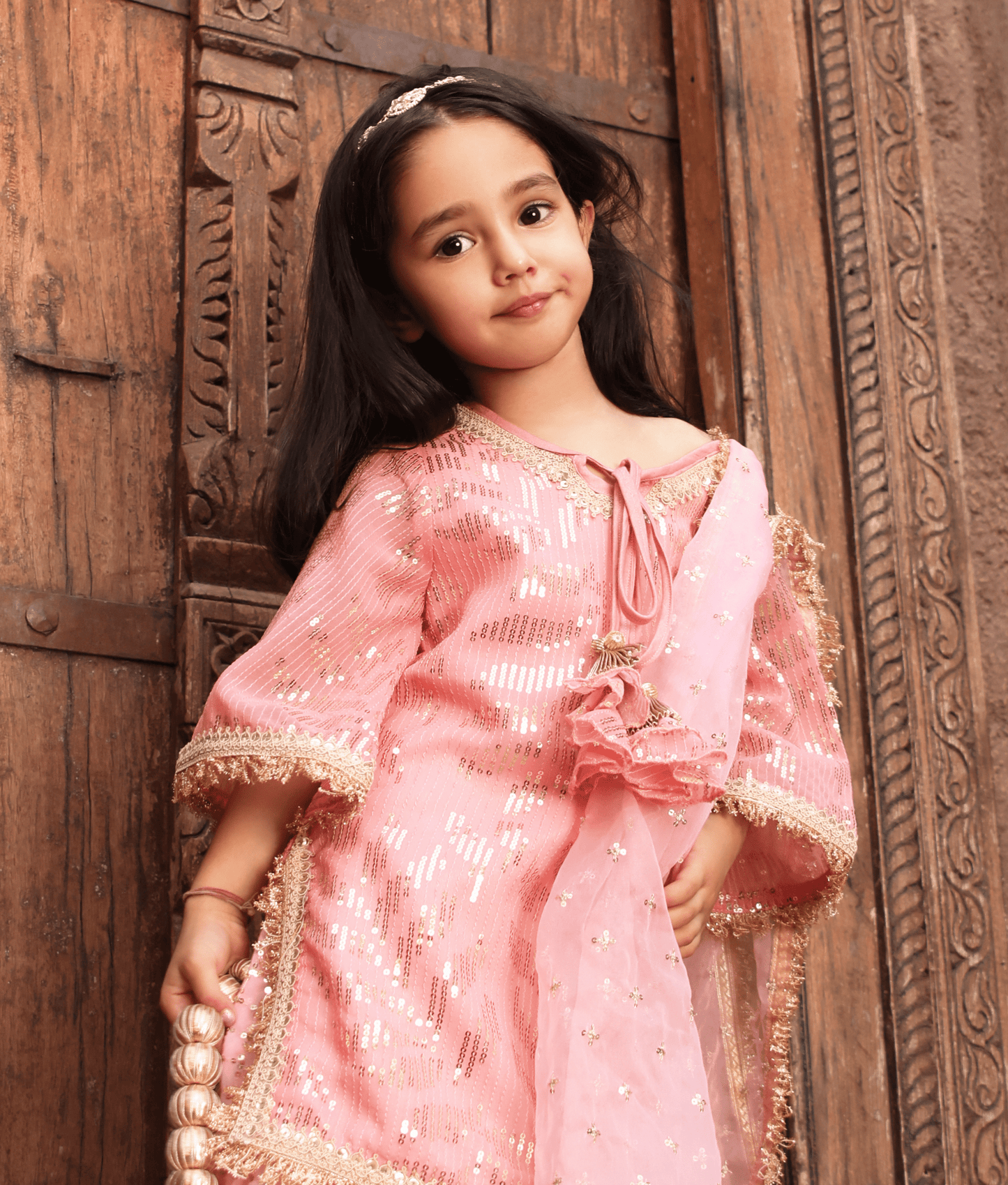 Manufactured by FAYON KIDS (Noida, U.P) Peach Embroidery Sharara for Girls
