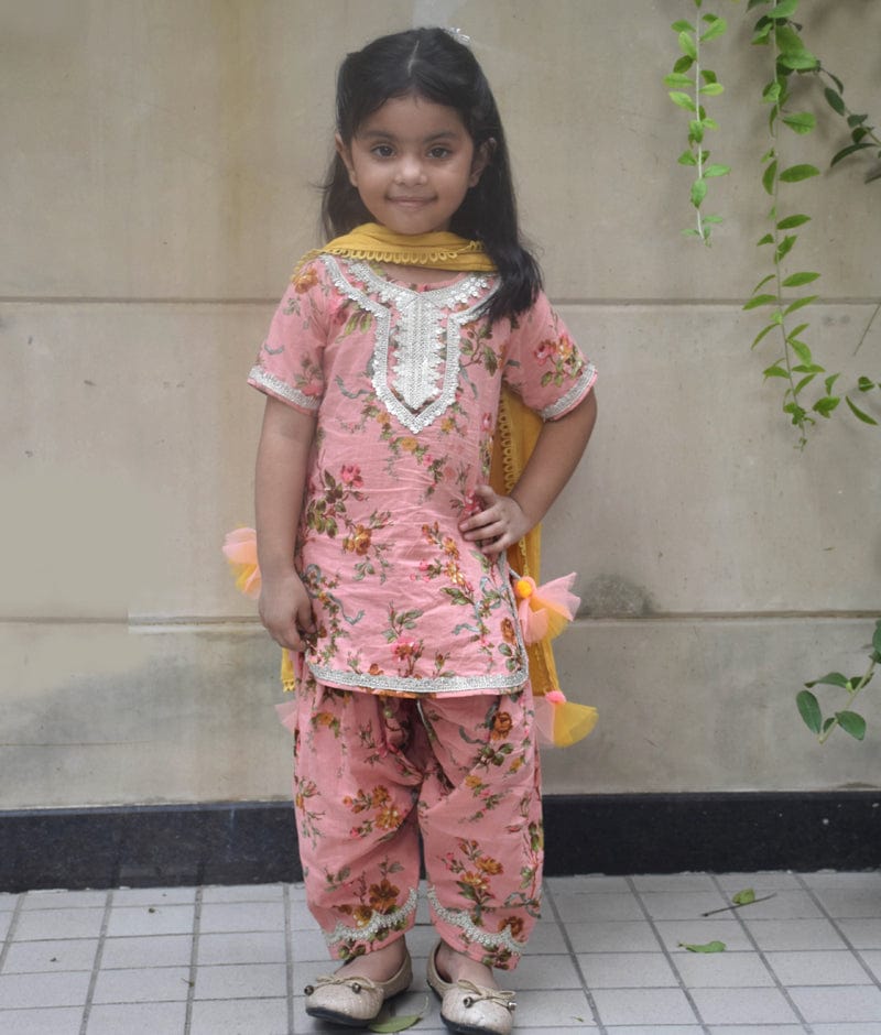 Manufactured by FAYON KIDS (Noida, U.P) Peach Printed Kurti Salwar