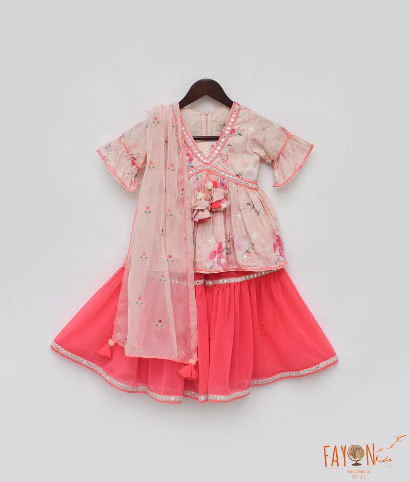 Manufactured by FAYON KIDS (Noida, U.P) Peach Printed Kurti with Sharara for Girls