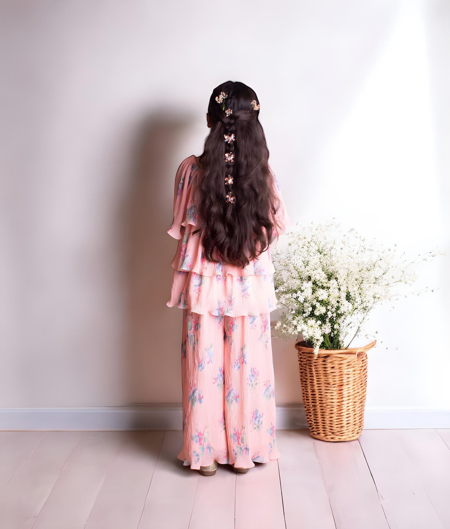 Manufactured by FAYON KIDS (Noida, U.P) Peach Printed Layered kurti with Plazzo for Girls