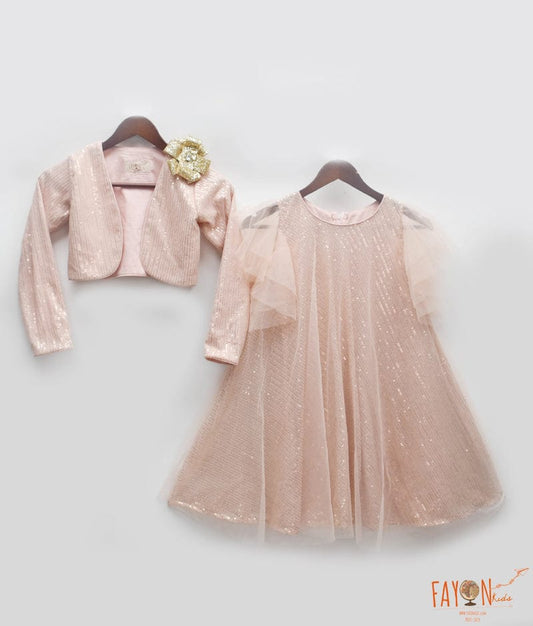 Manufactured by FAYON KIDS (Noida, U.P) Peach Sequence Dress