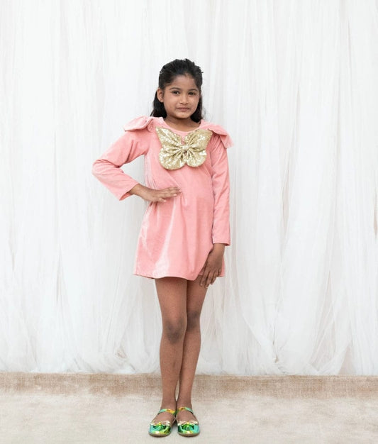 Manufactured by FAYON KIDS (Noida, U.P) Peach Velvet Dress