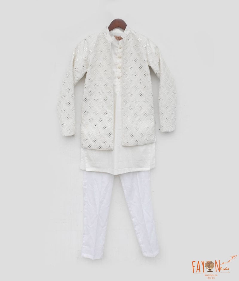 Pearl Harmony: Embroidered Jacket Set for Boys