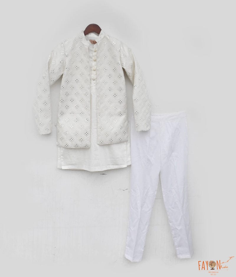 Pearl Harmony: Embroidered Jacket Set for Boys