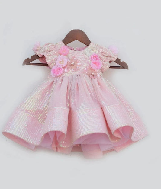 Manufactured by FAYON KIDS (Noida, U.P) Pink 3D Sequence Frock