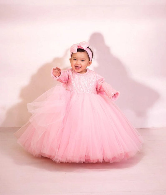 Pink Birthday Gown with Embroidered Net