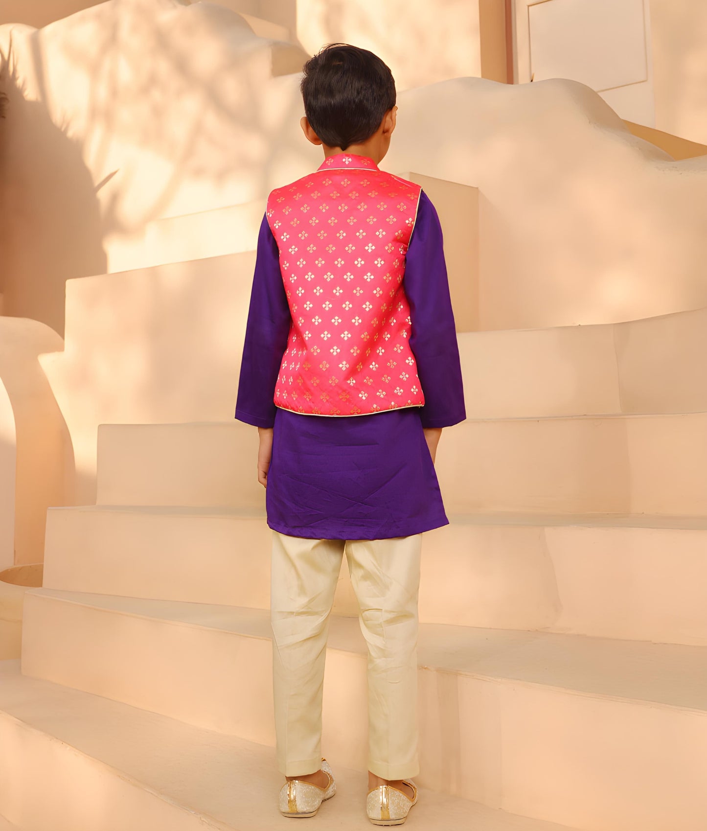 Manufactured by FAYON KIDS (Noida, U.P) Pink Brocade Jacket with Kurta and Pant