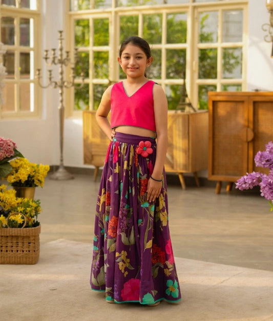 Manufactured by FAYON KIDS (Noida, U.P) Pink Crop Top & Skirt Set