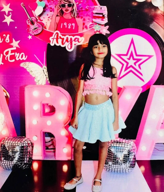 Manufactured by FAYON KIDS (Noida, U.P) Pink Crop Top with Skirt – A Taylor Swift-Inspired Birthday Ensemble