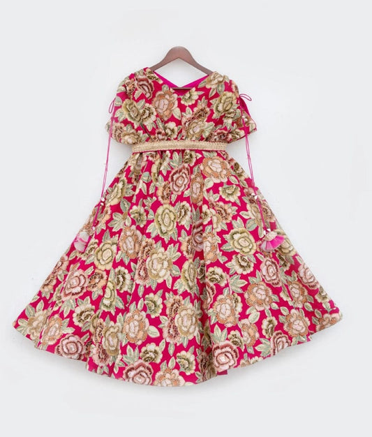 Pink Embroidered Crop Top & Skirt Set