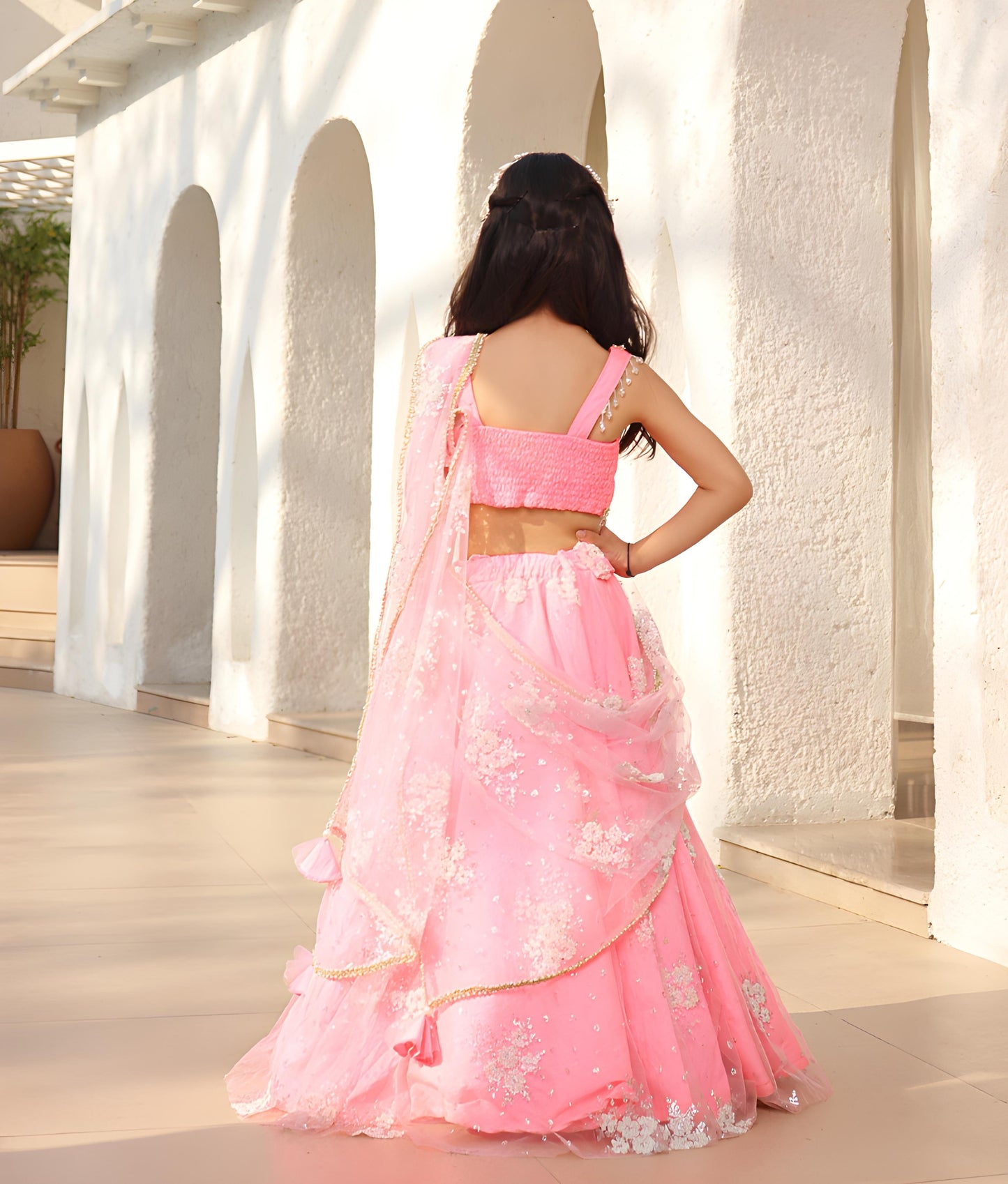 Manufactured by FAYON KIDS (Noida, U.P) Pink Embroidered Lehenga Saree