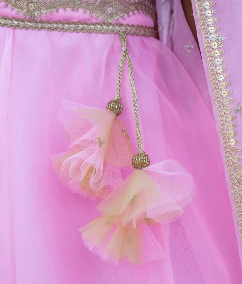 Pink Embroidered Lehenga Set with Cape