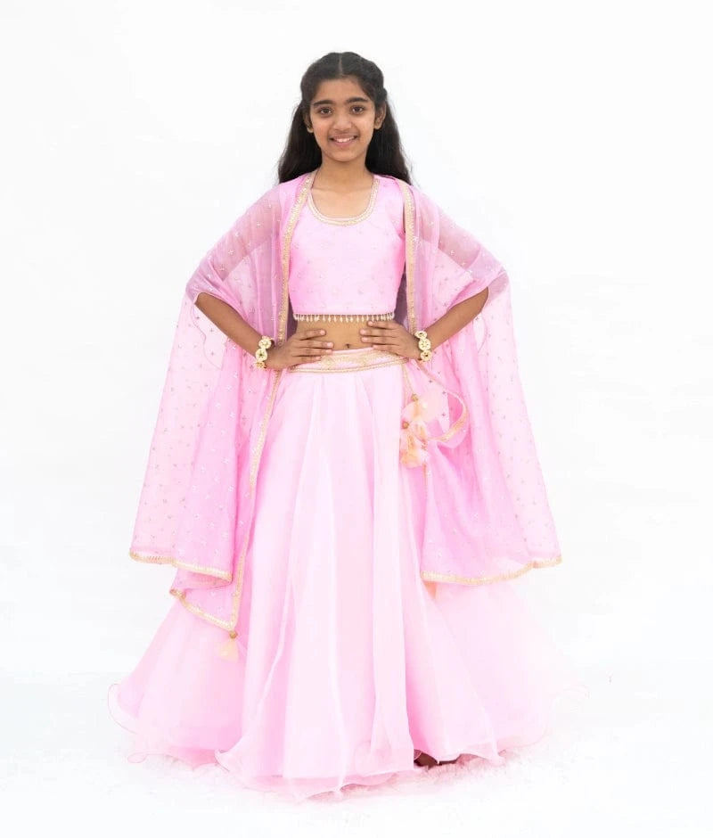 Pink Embroidered Lehenga Set with Cape