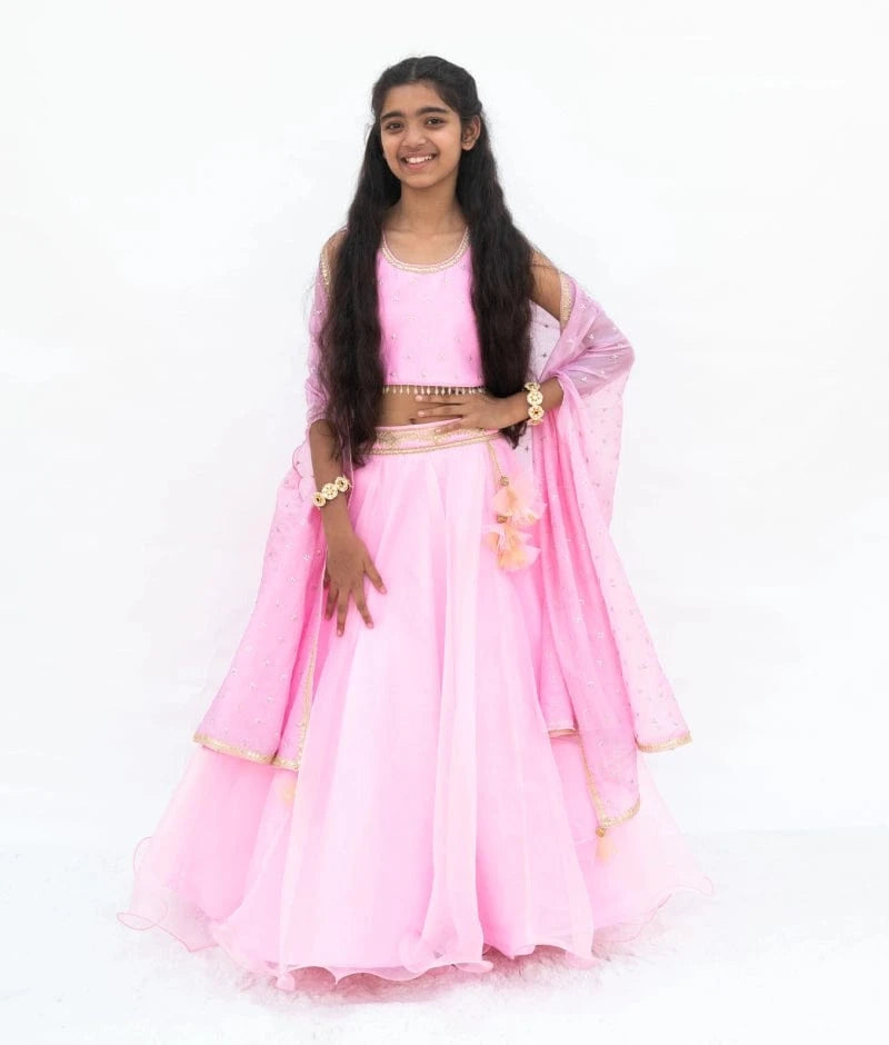 Pink Embroidered Lehenga Set with Cape