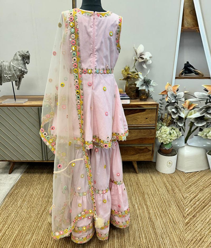 Manufactured by FAYON KIDS (Noida, U.P) Pink Embroidered Net Kurti Sharara