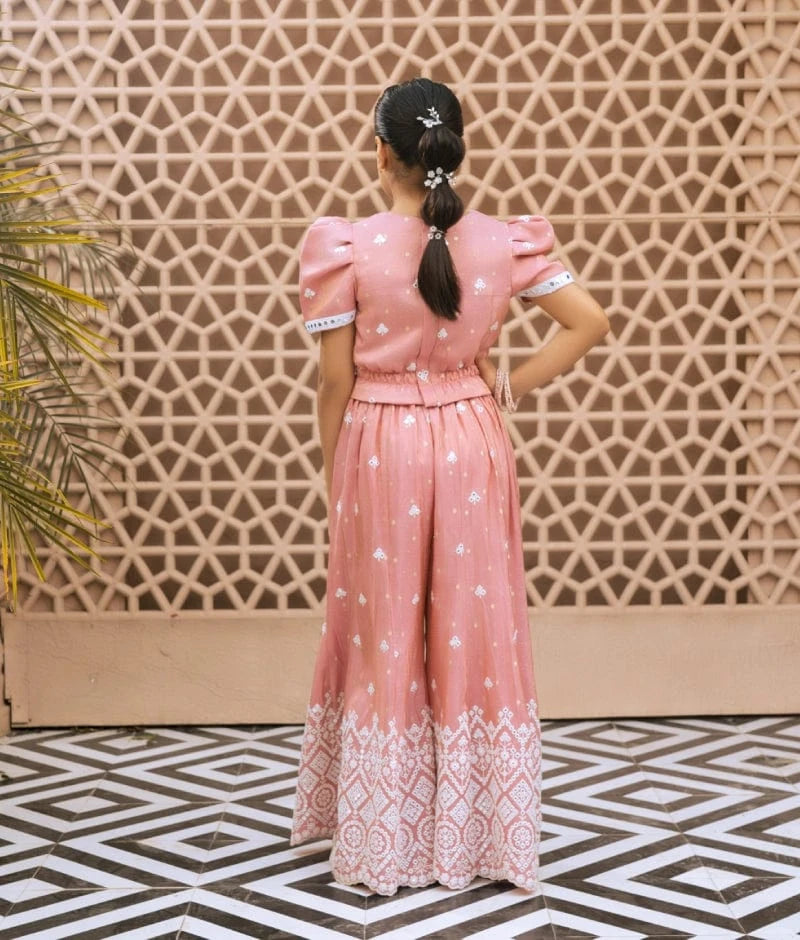 Pink Embroidered Top & Palazzo Set