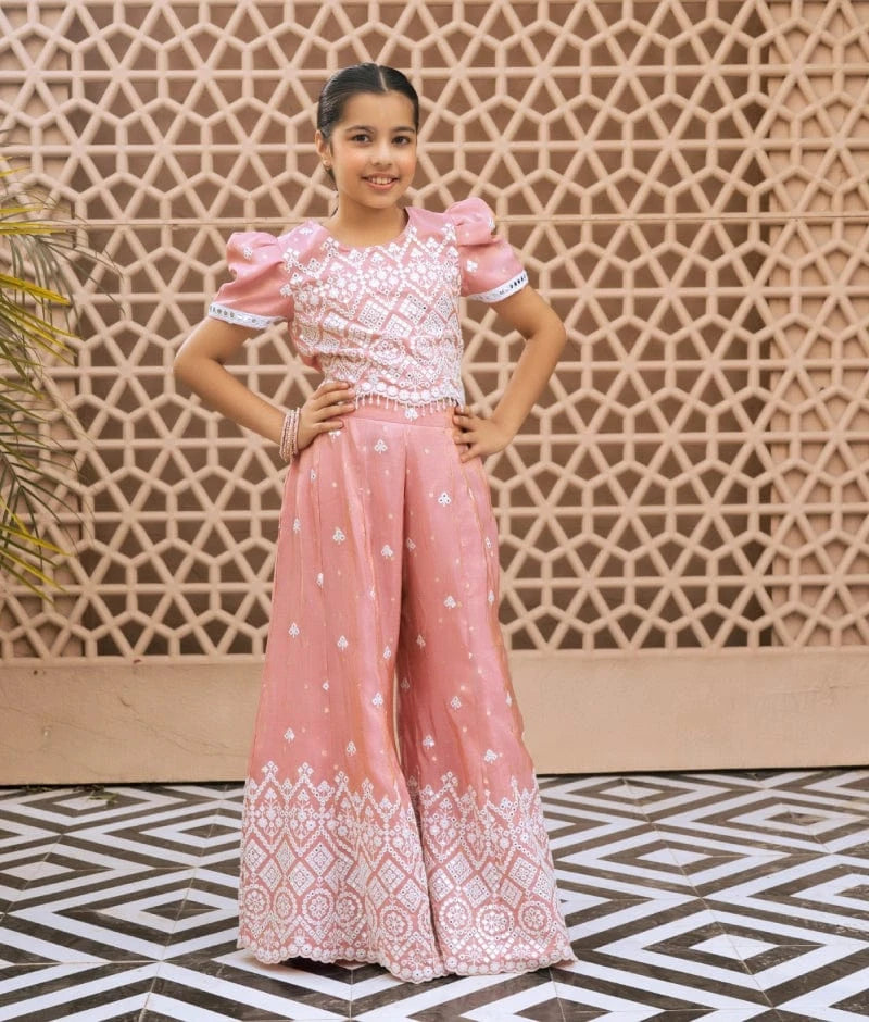 Pink Embroidered Top & Palazzo Set
