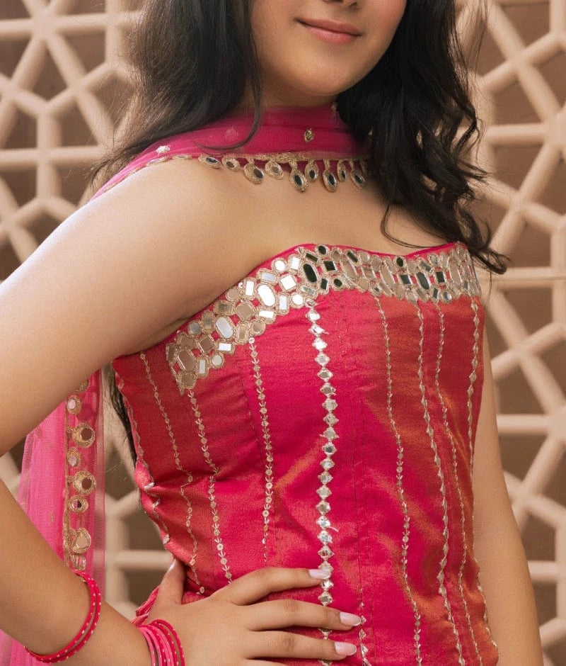 Pink Embroidered Top with Sharara Set
