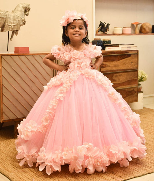 Pink Flower Gown For Girls
