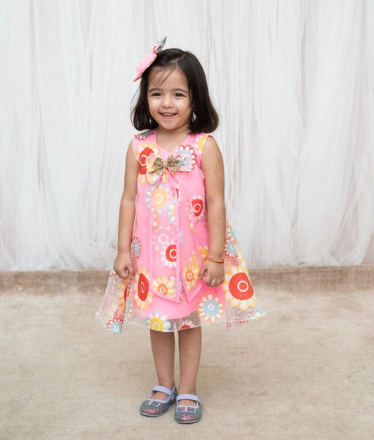 Manufactured by FAYON KIDS (Noida, U.P) Pink Flower Printed Organza Dress
