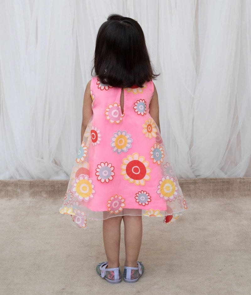 Manufactured by FAYON KIDS (Noida, U.P) Pink Flower Printed Organza Dress