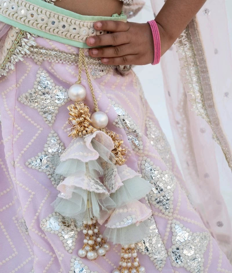 Manufactured by FAYON KIDS (Noida, U.P) Pink Gota Embroidered Lehenga Set