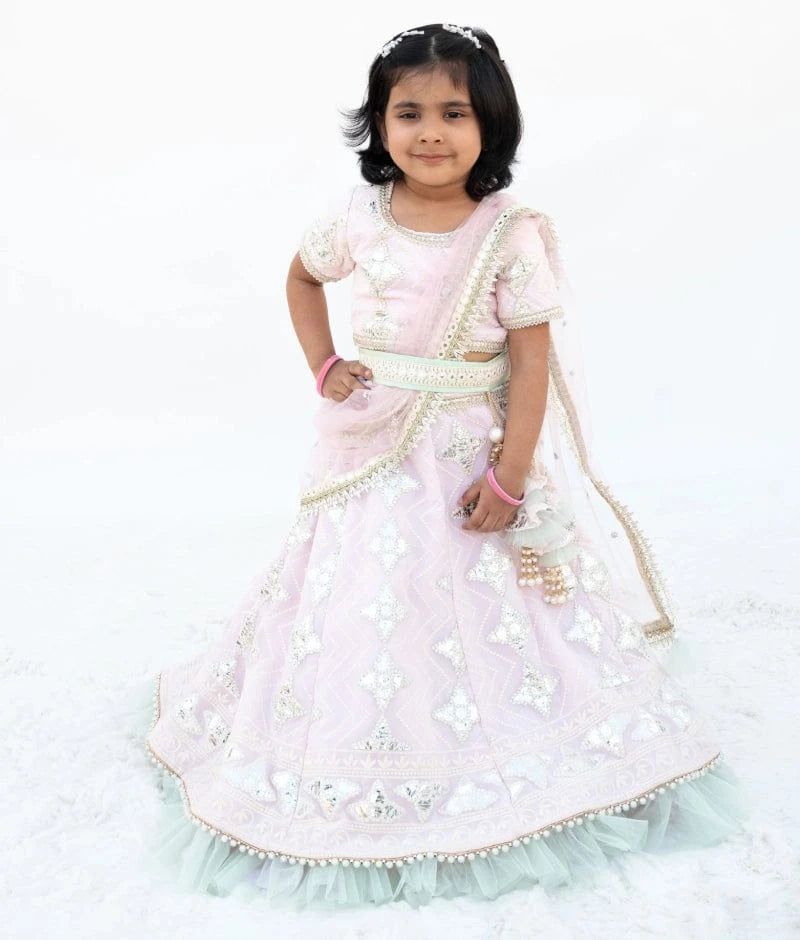 Manufactured by FAYON KIDS (Noida, U.P) Pink Gota Embroidered Lehenga Set