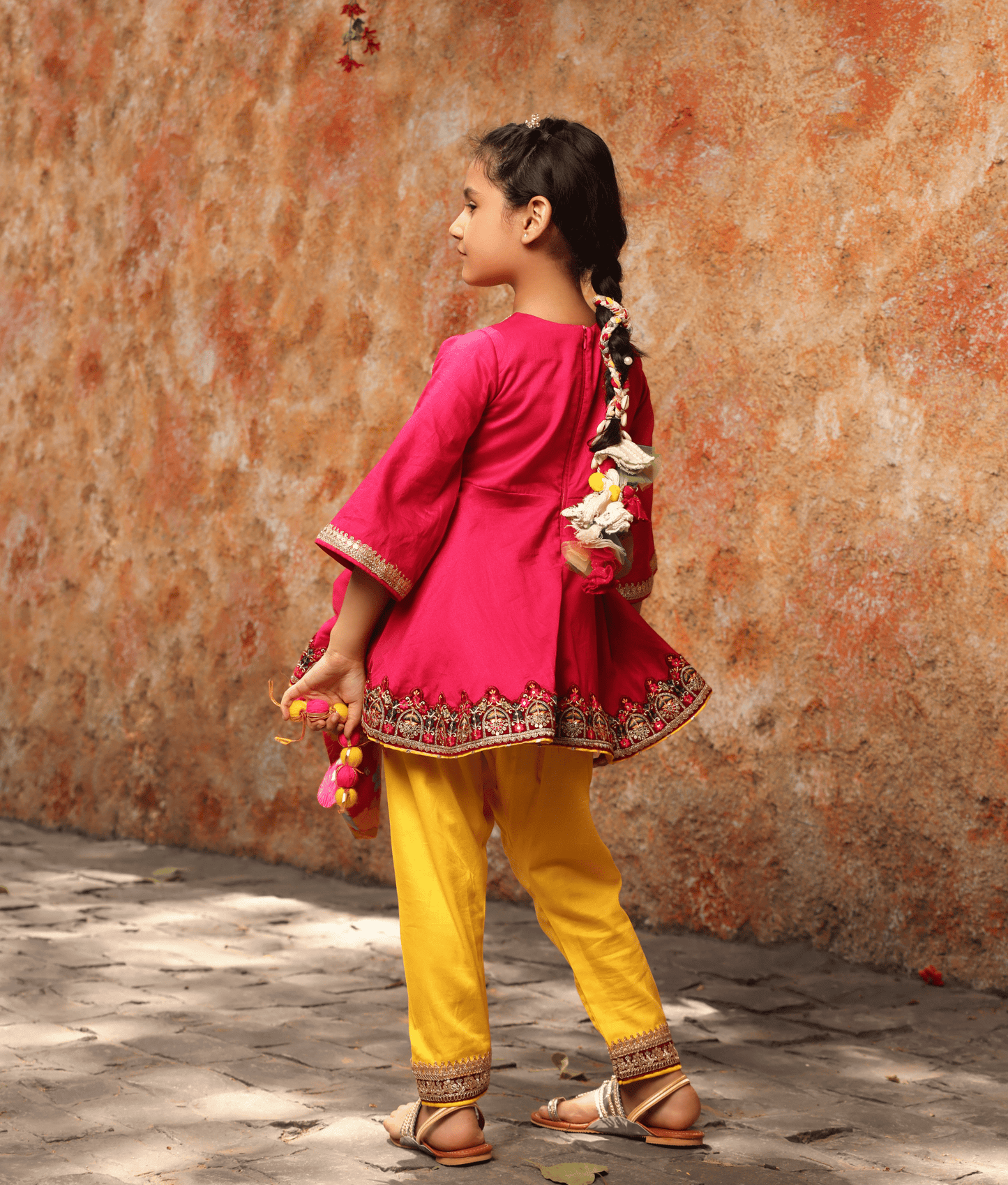Manufactured by FAYON KIDS (Noida, U.P) Pink Kurti with Yellow Salwar for Girls