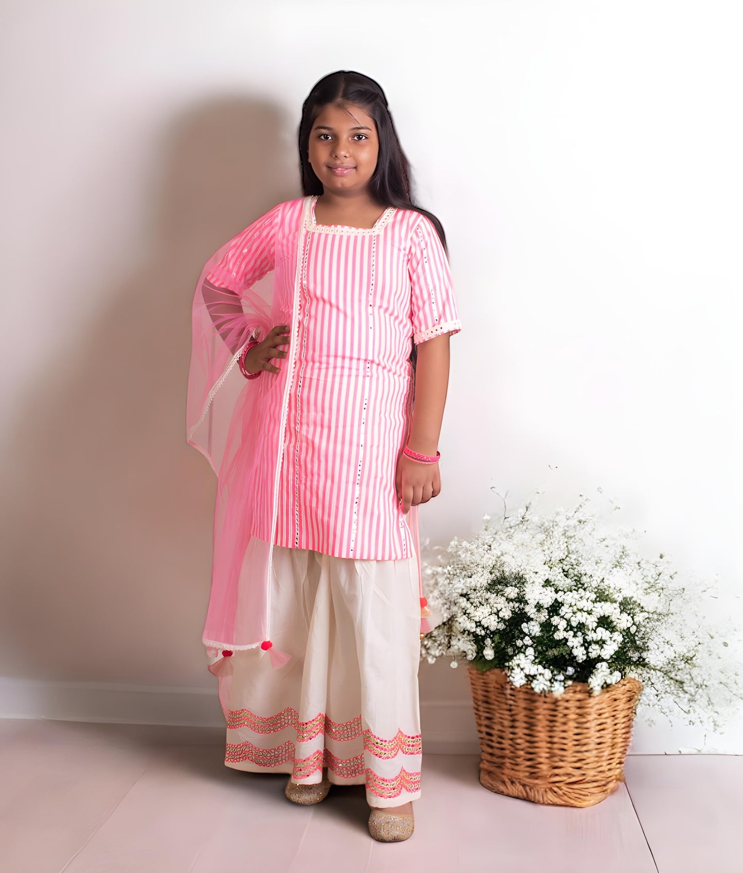 Manufactured by FAYON KIDS (Noida, U.P) Pink Mirror Kurti Sharara with Dupatta