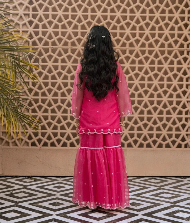 Pink Organza Kurti Sharara Set
