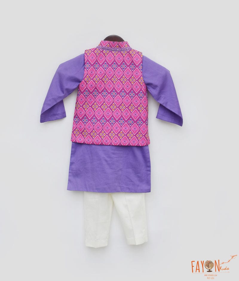 Manufactured by FAYON KIDS (Noida, U.P) Pink Patola Printed Nehru Jacket Set for Boys