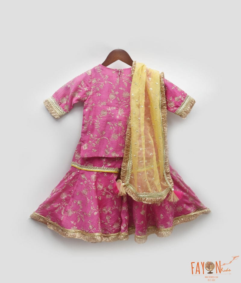 Manufactured by FAYON KIDS (Noida, U.P) Pink Petals: Aari Work Kurti and Sharara Set