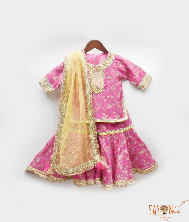 Manufactured by FAYON KIDS (Noida, U.P) Pink Petals: Aari Work Kurti and Sharara Set