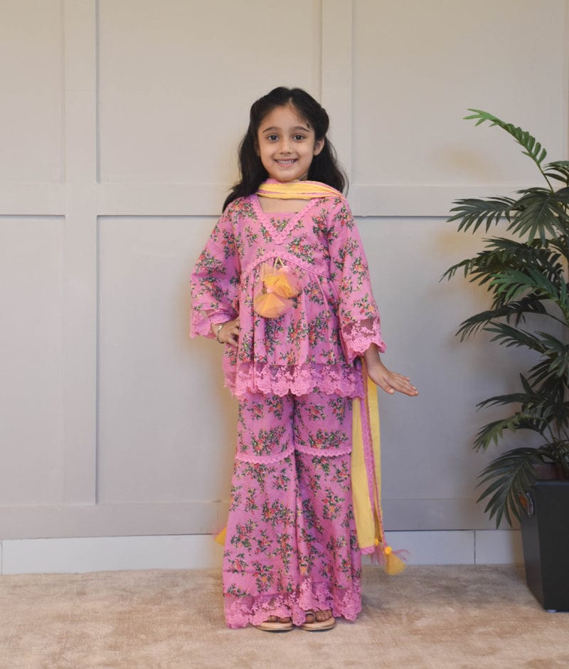 Pink Printed Kurti Sharara