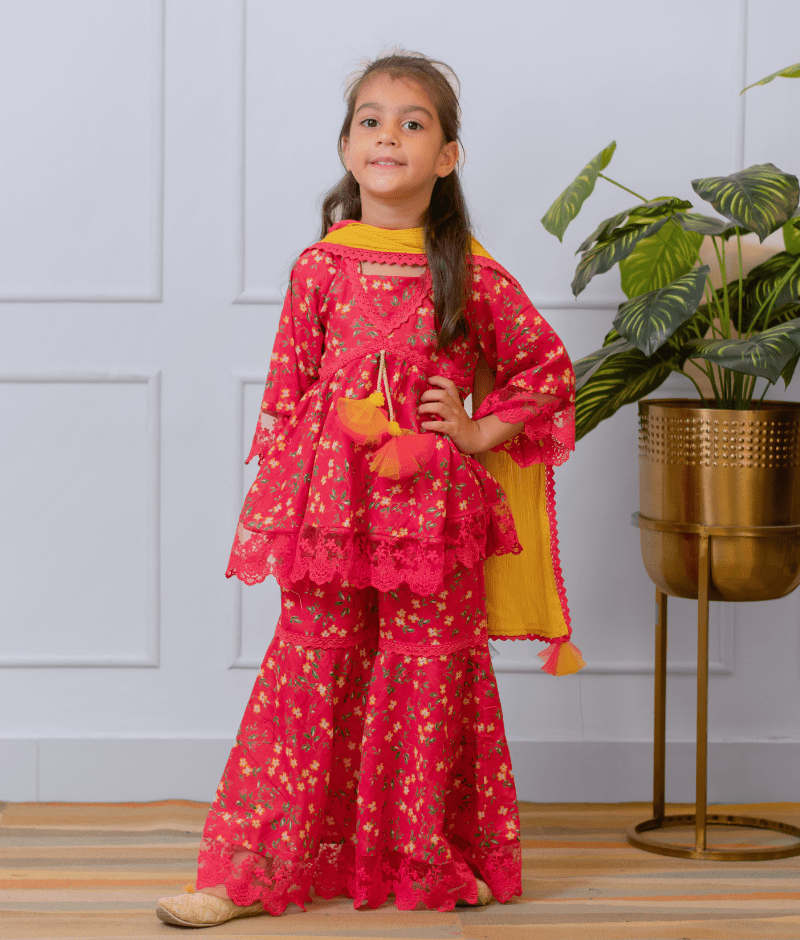 Manufactured by FAYON KIDS (Noida, U.P) Pink Printed Kurti Sharara Set