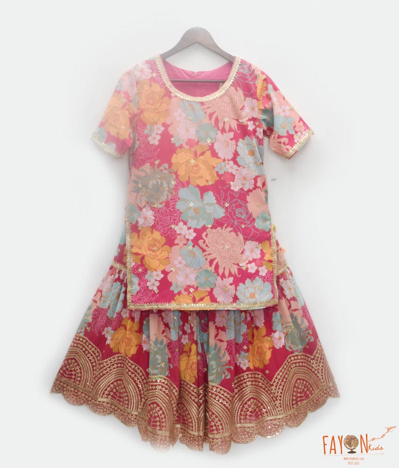 Manufactured by FAYON KIDS (Noida, U.P) Pink Printed Kurti with Sharara