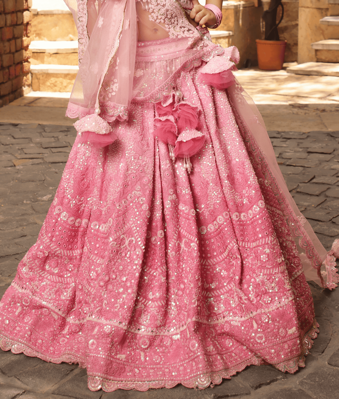 Manufactured by FAYON KIDS (Noida, U.P) Pink Thread Work Lehenga for Girls