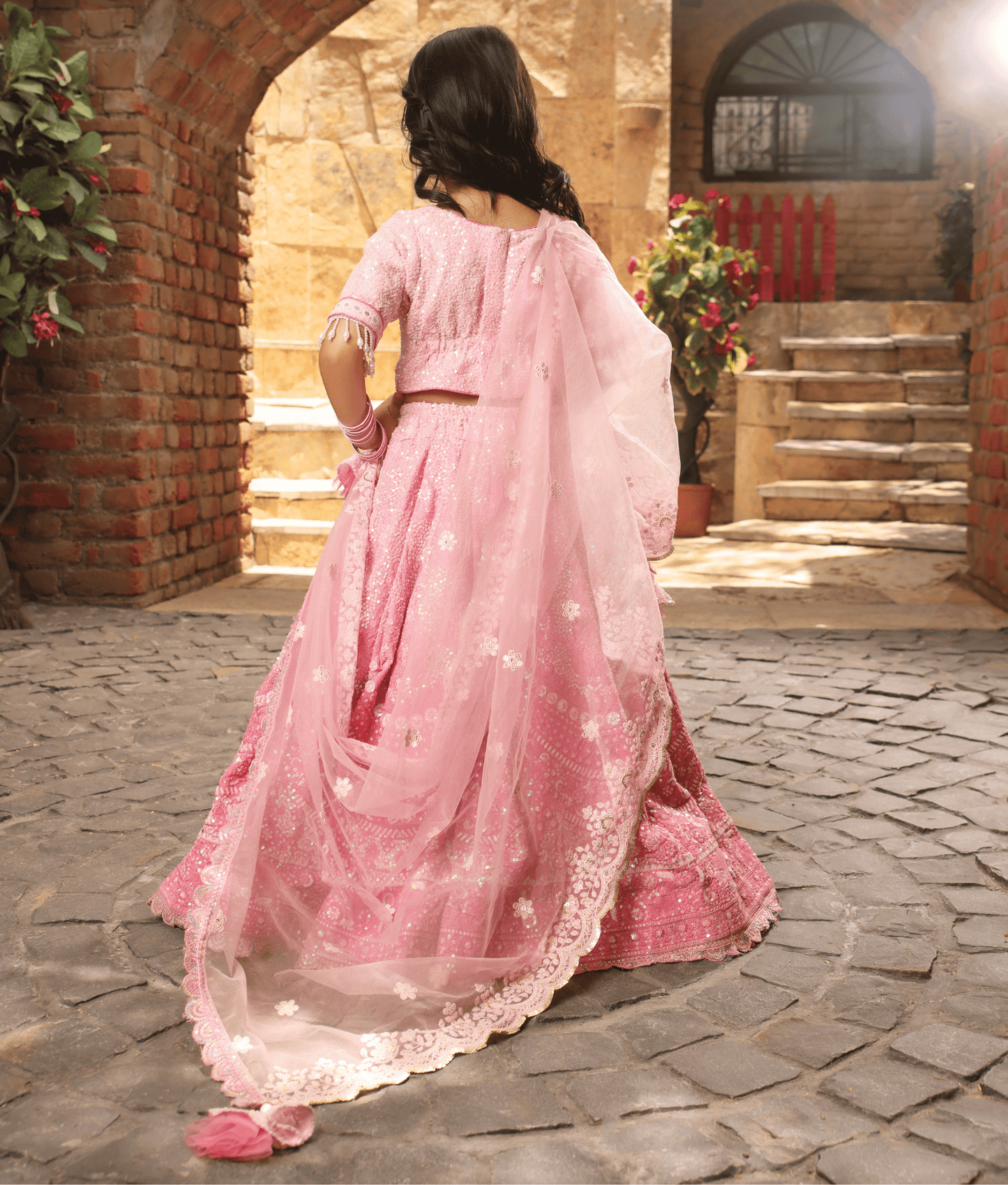 Manufactured by FAYON KIDS (Noida, U.P) Pink Thread Work Lehenga for Girls