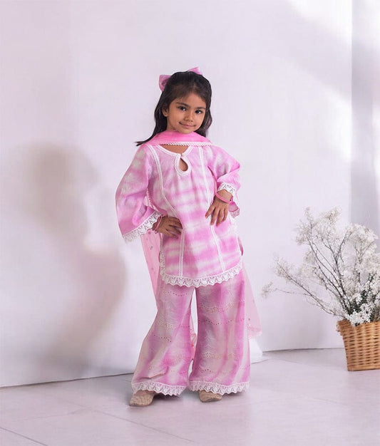 Manufactured by FAYON KIDS (Noida, U.P) Pink Tie & Dye Kurti Sharara Set