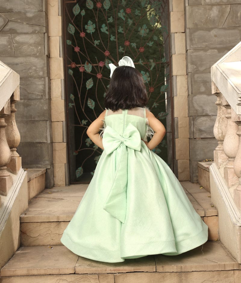 Manufactured by FAYON KIDS (Noida, U.P) Pista Green Gown with Fur on Yoke for Girls