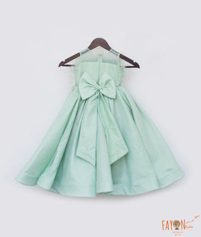 Manufactured by FAYON KIDS (Noida, U.P) Pista Green Gown with Fur on Yoke for Girls