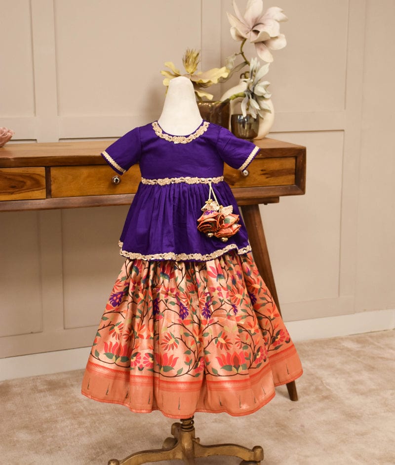 Manufactured by FAYON KIDS (Noida, U.P) Purple and Red Brocade Anarkali