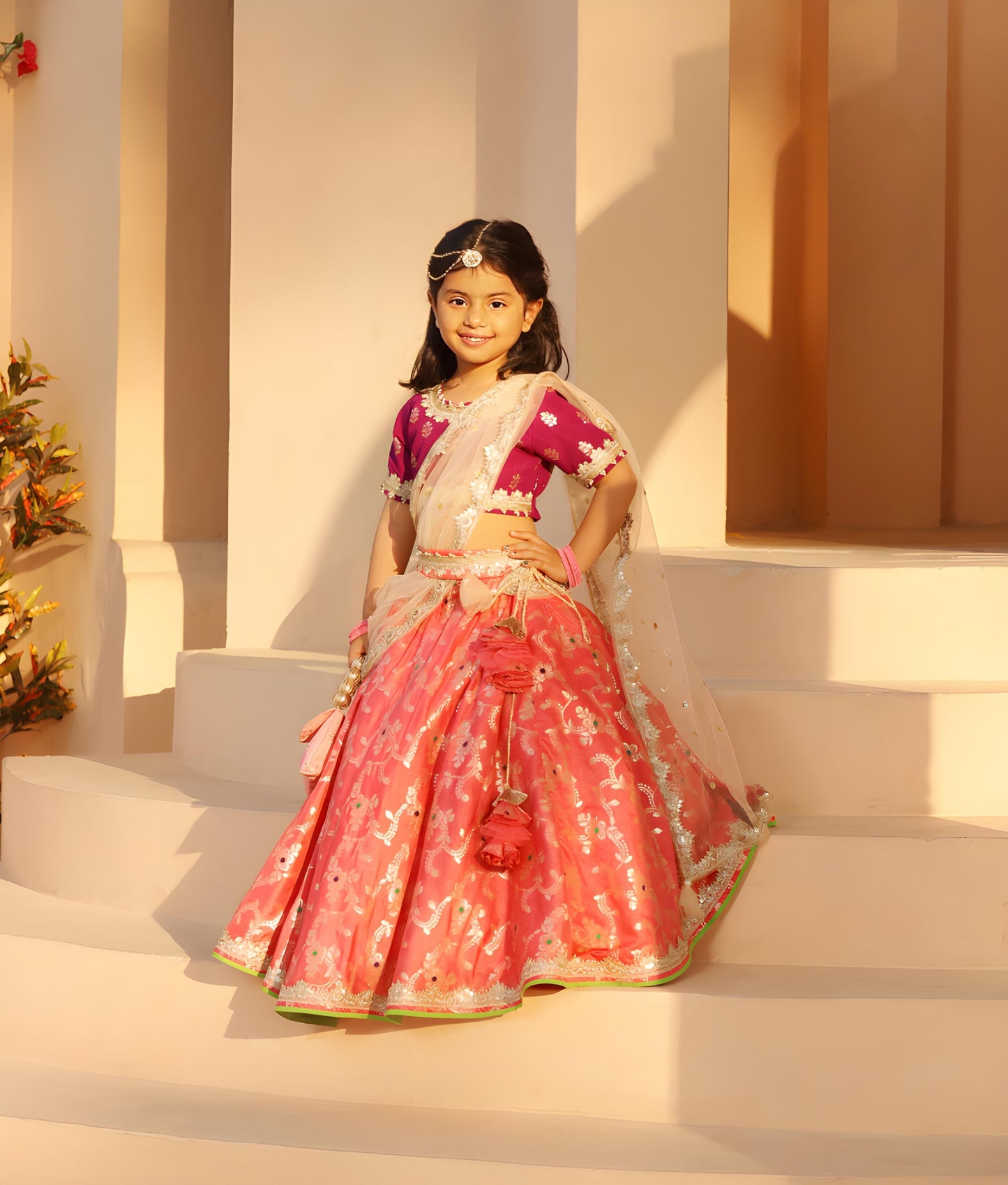 Manufactured by FAYON KIDS (Noida, U.P) Purple Brocade Choli lehenga Set