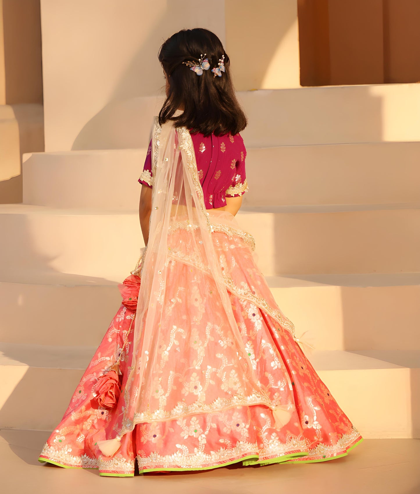 Manufactured by FAYON KIDS (Noida, U.P) Purple Brocade Choli lehenga Set
